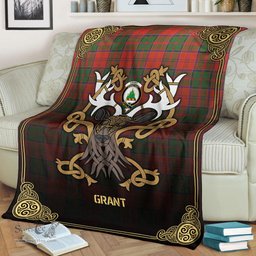Scottish Grant Ancient Tartan Crest With Celtic Stag Premium Blanket - Tartan Plaid Blankets Scottish Plaid Tartan Plaid - ScotsTee - scotstee.com