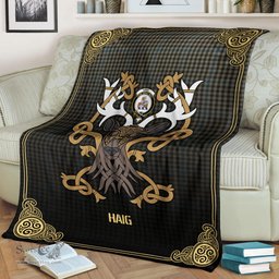 Scottish Haig Check Tartan Crest With Celtic Stag Premium Blanket - Tartan Plaid Blankets Scottish Plaid Tartan Plaid - ScotsTee - scotstee.com