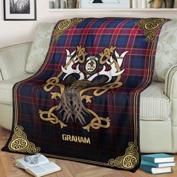 Scottish Graham of Menteith Red Tartan Crest With Celtic Stag Premium Blanket - Tartan Plaid Blankets Scottish Plaid Tartan Plaid - ScotsTee - scotstee.com