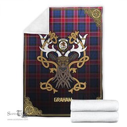 Scottish Graham of Menteith Red Tartan Crest With Celtic Stag Premium Blanket - Tartan Plaid Blankets Scottish Plaid Tartan Plaid - ScotsTee - scotstee.com