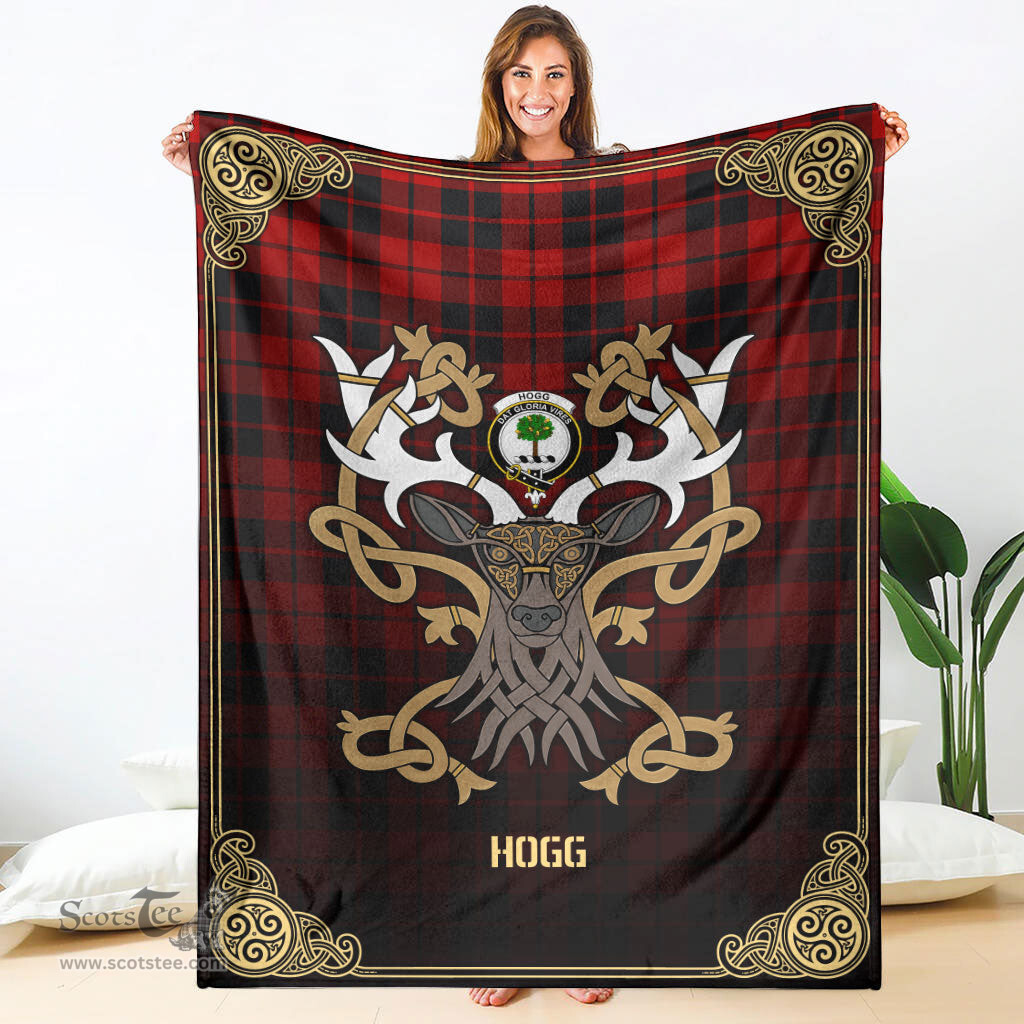 Scottish Hogg Tartan Crest With Celtic Stag Premium Blanket - Tartan Plaid Blankets Scottish Plaid Tartan Plaid - ScotsTee - scotstee.com