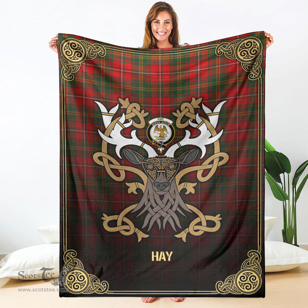 Scottish Hay Modern Tartan Crest With Celtic Stag Premium Blanket - Tartan Plaid Blankets Scottish Plaid Tartan Plaid - ScotsTee - scotstee.com