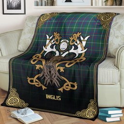 Scottish Inglis Ancient Tartan Crest With Celtic Stag Premium Blanket - Tartan Plaid Blankets Scottish Plaid Tartan Plaid - ScotsTee - scotstee.com