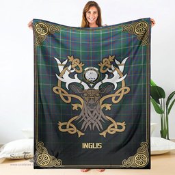 Scottish Inglis Ancient Tartan Crest With Celtic Stag Premium Blanket - Tartan Plaid Blankets Scottish Plaid Tartan Plaid - ScotsTee - scotstee.com