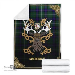 Scottish MacDonald of the Isles Hunting Modern Tartan Crest With Celtic Stag Premium Blanket - Tartan Plaid Blankets Scottish Plaid Tartan Plaid - ScotsTee - scotstee.com