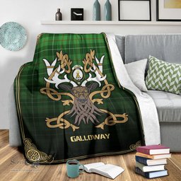 Scottish Galloway District Tartan Crest With Celtic Stag Premium Blanket - Tartan Plaid Blankets Scottish Plaid Tartan Plaid - ScotsTee - scotstee.com