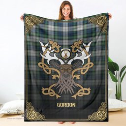 Scottish Gordon Dress Ancient Tartan Crest With Celtic Stag Premium Blanket - Tartan Plaid Blankets Scottish Plaid Tartan Plaid - ScotsTee - scotstee.com
