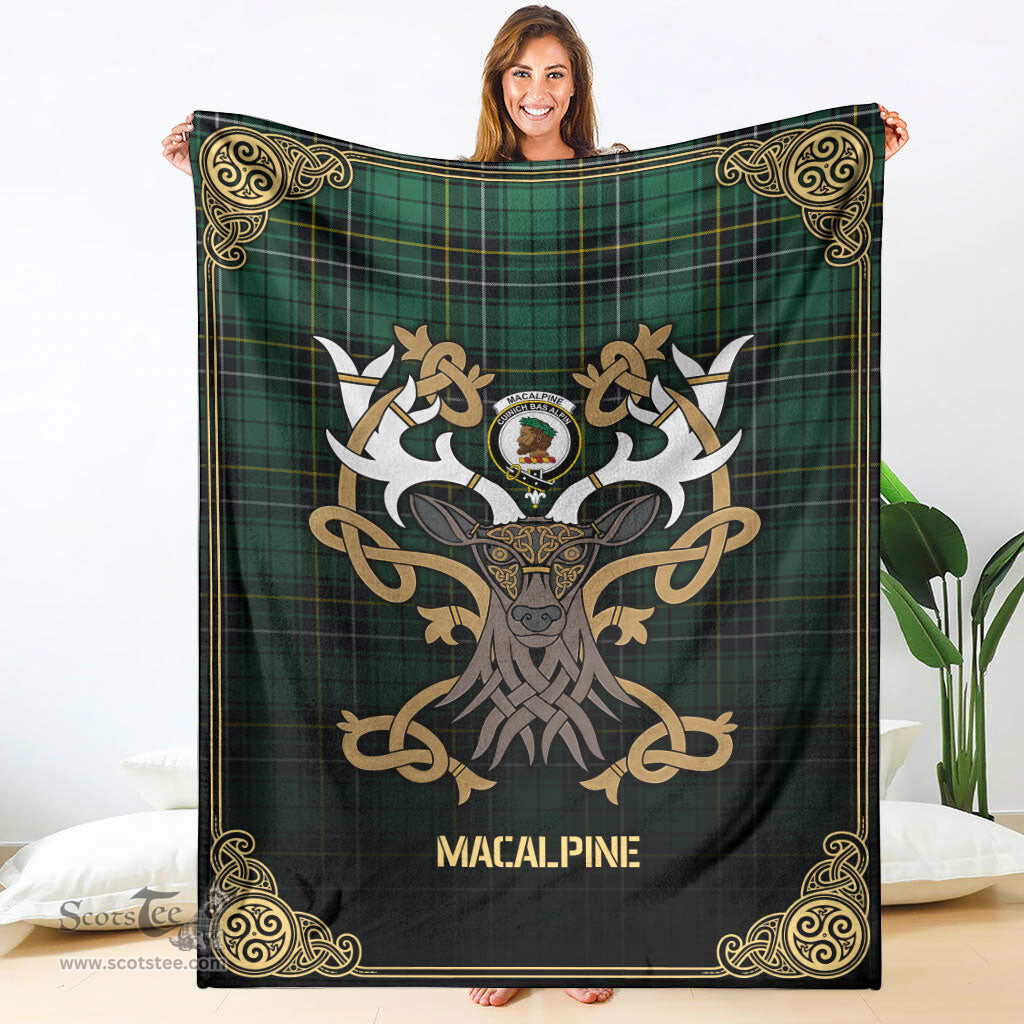 Scottish MacAlpine Ancient Tartan Crest With Celtic Stag Premium Blanket - Tartan Plaid Blankets Scottish Plaid Tartan Plaid - ScotsTee - scotstee.com
