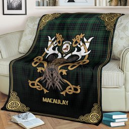 Scottish MacAulay Hunting Ancient Tartan Crest With Celtic Stag Premium Blanket - Tartan Plaid Blankets Scottish Plaid Tartan Plaid - ScotsTee - scotstee.com
