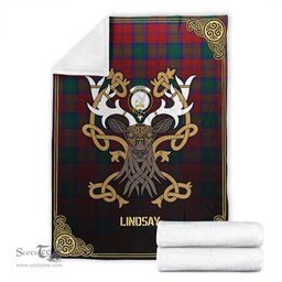 Scottish Lindsay Modern Tartan Crest With Celtic Stag Premium Blanket - Tartan Plaid Blankets Scottish Plaid Tartan Plaid - ScotsTee - scotstee.com