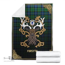 Scottish Forsyth Ancient Tartan Crest With Celtic Stag Premium Blanket - Tartan Plaid Blankets Scottish Plaid Tartan Plaid - ScotsTee - scotstee.com