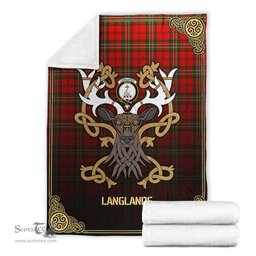Scottish Langlands Tartan Crest With Celtic Stag Premium Blanket - Tartan Plaid Blankets Scottish Plaid Tartan Plaid - ScotsTee - scotstee.com