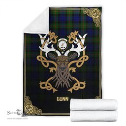 Scottish Gunn Modern Tartan Crest With Celtic Stag Premium Blanket - Tartan Plaid Blankets Scottish Plaid Tartan Plaid - ScotsTee - scotstee.com