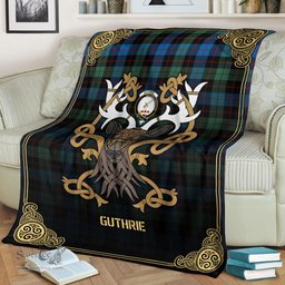 Scottish Guthrie Ancient Tartan Crest With Celtic Stag Premium Blanket - Tartan Plaid Blankets Scottish Plaid Tartan Plaid - ScotsTee - scotstee.com