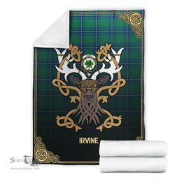 Scottish Irvine Ancient Tartan Crest With Celtic Stag Premium Blanket - Tartan Plaid Blankets Scottish Plaid Tartan Plaid - ScotsTee - scotstee.com