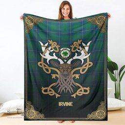 Scottish Irvine Ancient Tartan Crest With Celtic Stag Premium Blanket - Tartan Plaid Blankets Scottish Plaid Tartan Plaid - ScotsTee - scotstee.com