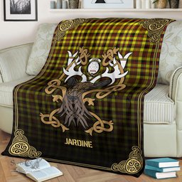 Scottish Jardine Tartan Crest With Celtic Stag Premium Blanket - Tartan Plaid Blankets Scottish Plaid Tartan Plaid - ScotsTee - scotstee.com