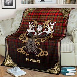 Scottish Hepburn Tartan Crest With Celtic Stag Premium Blanket - Tartan Plaid Blankets Scottish Plaid Tartan Plaid - ScotsTee - scotstee.com