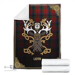 Scottish Leith Tartan Crest With Celtic Stag Premium Blanket - Tartan Plaid Blankets Scottish Plaid Tartan Plaid - ScotsTee - scotstee.com