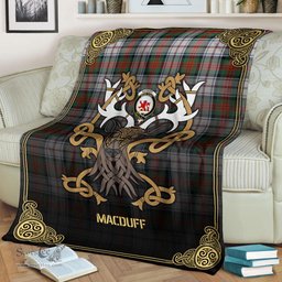 Scottish MacDuff Dress Ancient Tartan Crest With Celtic Stag Premium Blanket - Tartan Plaid Blankets Scottish Plaid Tartan Plaid - ScotsTee - scotstee.com