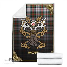 Scottish MacDuff Dress Ancient Tartan Crest With Celtic Stag Premium Blanket - Tartan Plaid Blankets Scottish Plaid Tartan Plaid - ScotsTee - scotstee.com