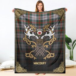Scottish MacDuff Dress Ancient Tartan Crest With Celtic Stag Premium Blanket - Tartan Plaid Blankets Scottish Plaid Tartan Plaid - ScotsTee - scotstee.com