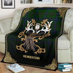 Scottish Henderson Modern Tartan Crest With Celtic Stag Premium Blanket - Tartan Plaid Blankets Scottish Plaid Tartan Plaid - ScotsTee - scotstee.com