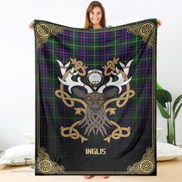 Scottish Inglis Modern Tartan Crest With Celtic Stag Premium Blanket - Tartan Plaid Blankets Scottish Plaid Tartan Plaid - ScotsTee - scotstee.com