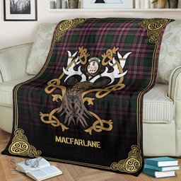 Scottish MacFarlane Hunting Modern Tartan Crest With Celtic Stag Premium Blanket - Tartan Plaid Blankets Scottish Plaid Tartan Plaid - ScotsTee - scotstee.com