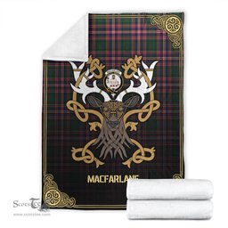Scottish MacFarlane Hunting Modern Tartan Crest With Celtic Stag Premium Blanket - Tartan Plaid Blankets Scottish Plaid Tartan Plaid - ScotsTee - scotstee.com