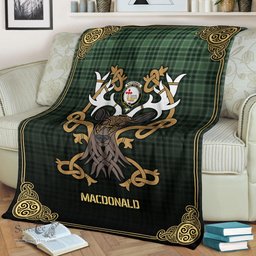 Scottish MacDonald Lord of the Isles Hunting Tartan Crest With Celtic Stag Premium Blanket - Tartan Plaid Blankets Scottish Plaid Tartan Plaid - ScotsTee - scotstee.com