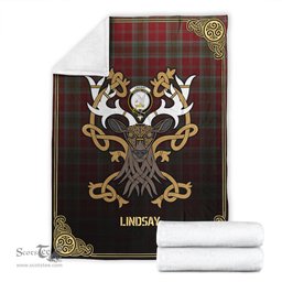 Scottish Lindsay Weathered Tartan Crest With Celtic Stag Premium Blanket - Tartan Plaid Blankets Scottish Plaid Tartan Plaid - ScotsTee - scotstee.com