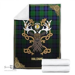 Scottish Haldane Tartan Crest With Celtic Stag Premium Blanket - Tartan Plaid Blankets Scottish Plaid Tartan Plaid - ScotsTee - scotstee.com