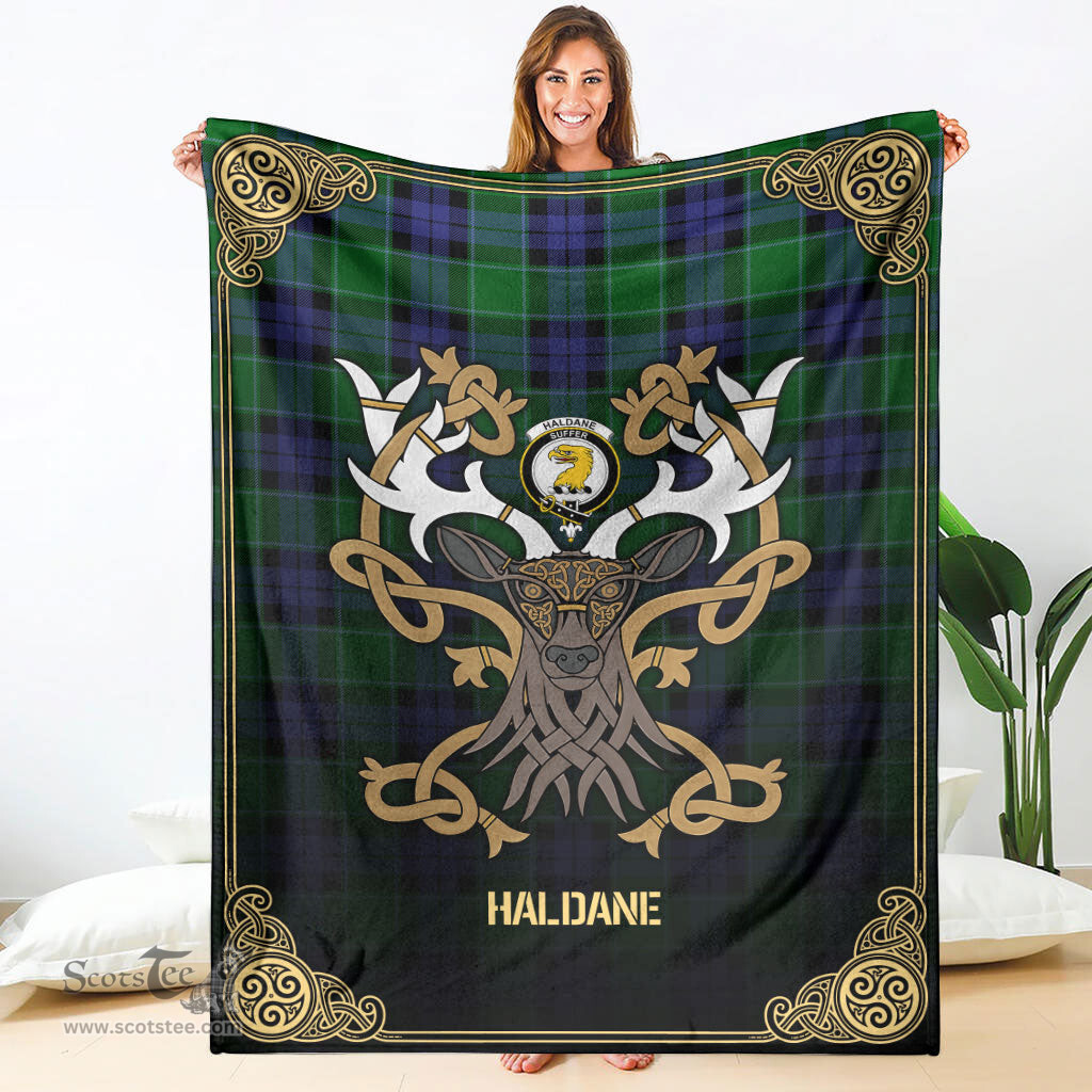 Scottish Haldane Tartan Crest With Celtic Stag Premium Blanket - Tartan Plaid Blankets Scottish Plaid Tartan Plaid - ScotsTee - scotstee.com
