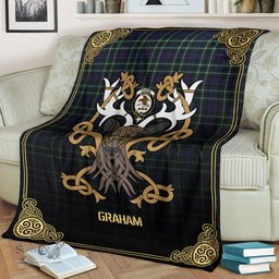 Scottish Graham of Montrose Modern Tartan Crest With Celtic Stag Premium Blanket - Tartan Plaid Blankets Scottish Plaid Tartan Plaid - ScotsTee - scotstee.com
