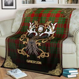 Scottish Grierson Tartan Crest With Celtic Stag Premium Blanket - Tartan Plaid Blankets Scottish Plaid Tartan Plaid - ScotsTee - scotstee.com