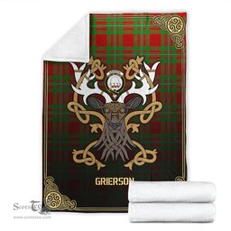 Scottish Grierson Tartan Crest With Celtic Stag Premium Blanket - Tartan Plaid Blankets Scottish Plaid Tartan Plaid - ScotsTee - scotstee.com