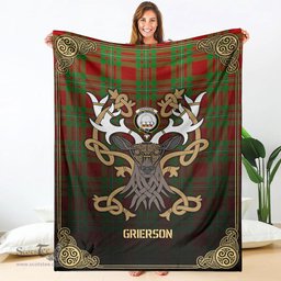 Scottish Grierson Tartan Crest With Celtic Stag Premium Blanket - Tartan Plaid Blankets Scottish Plaid Tartan Plaid - ScotsTee - scotstee.com