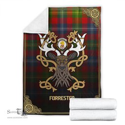 Scottish Forrester Tartan Crest With Celtic Stag Premium Blanket - Tartan Plaid Blankets Scottish Plaid Tartan Plaid - ScotsTee - scotstee.com