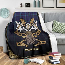 Scottish Kirkcaldy Tartan Crest With Celtic Stag Premium Blanket - Tartan Plaid Blankets Scottish Plaid Tartan Plaid - ScotsTee - scotstee.com