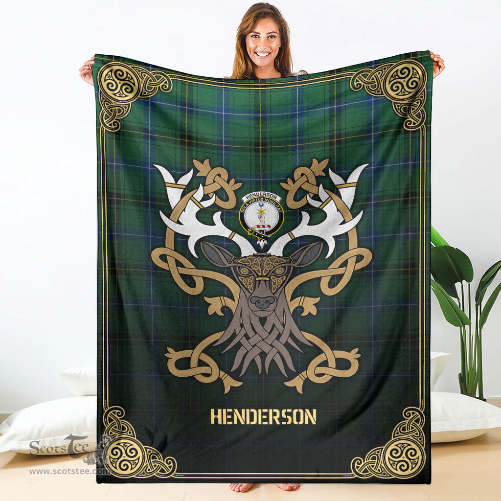 Scottish Henderson Ancient Tartan Crest With Celtic Stag Premium Blanket - Tartan Plaid Blankets Scottish Plaid Tartan Plaid - ScotsTee - scotstee.com