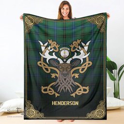 Scottish Henderson Ancient Tartan Crest With Celtic Stag Premium Blanket - Tartan Plaid Blankets Scottish Plaid Tartan Plaid - ScotsTee - scotstee.com