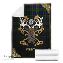 Scottish Forsyth Modern Tartan Crest With Celtic Stag Premium Blanket - Tartan Plaid Blankets Scottish Plaid Tartan Plaid - ScotsTee - scotstee.com
