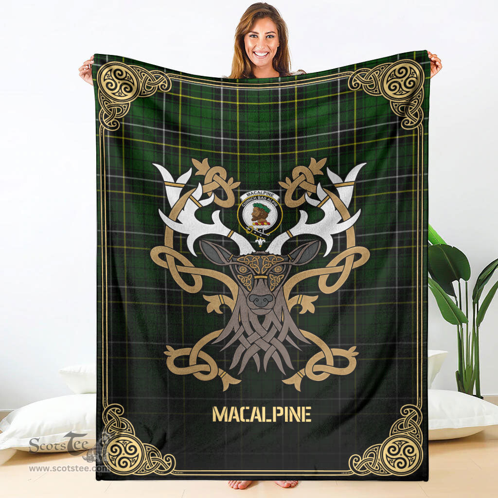 Scottish MacAlpine Modern Tartan Crest With Celtic Stag Premium Blanket - Tartan Plaid Blankets Scottish Plaid Tartan Plaid - ScotsTee - scotstee.com