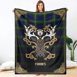 Scottish Forbes Modern Tartan Crest With Celtic Stag Premium Blanket - Tartan Plaid Blankets Scottish Plaid Tartan Plaid - ScotsTee - scotstee.com