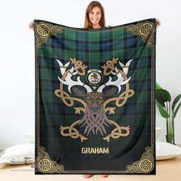 Scottish Graham of Menteith Ancient Tartan Crest With Celtic Stag Premium Blanket - Tartan Plaid Blankets Scottish Plaid Tartan Plaid - ScotsTee - scotstee.com