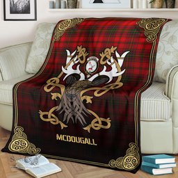 Scottish McDougall Tartan Crest With Celtic Stag Premium Blanket - Tartan Plaid Blankets Scottish Plaid Tartan Plaid - ScotsTee - scotstee.com