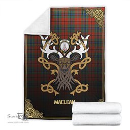 Scottish MacLean of Duart Ancient Tartan Crest With Celtic Stag Premium Blanket - Tartan Plaid Blankets Scottish Plaid Tartan Plaid - ScotsTee - scotstee.com
