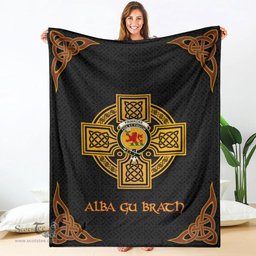 Scottish Primrose Crest Black Celtic Cross Premium Blanket - Tartan Plaid Blankets Scottish Plaid Tartan Plaid - ScotsTee - scotstee.com