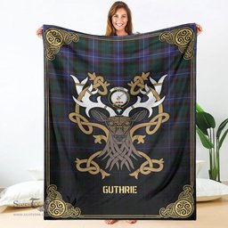 Scottish Guthrie Modern Tartan Crest With Celtic Stag Premium Blanket - Tartan Plaid Blankets Scottish Plaid Tartan Plaid - ScotsTee - scotstee.com